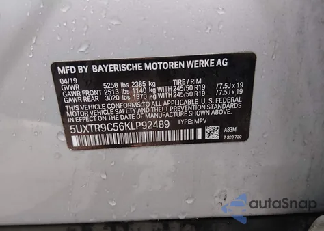 2019 BMW X3 xDrive30I из США, поврежденный, VIN 5UXTR9C56KLP92489